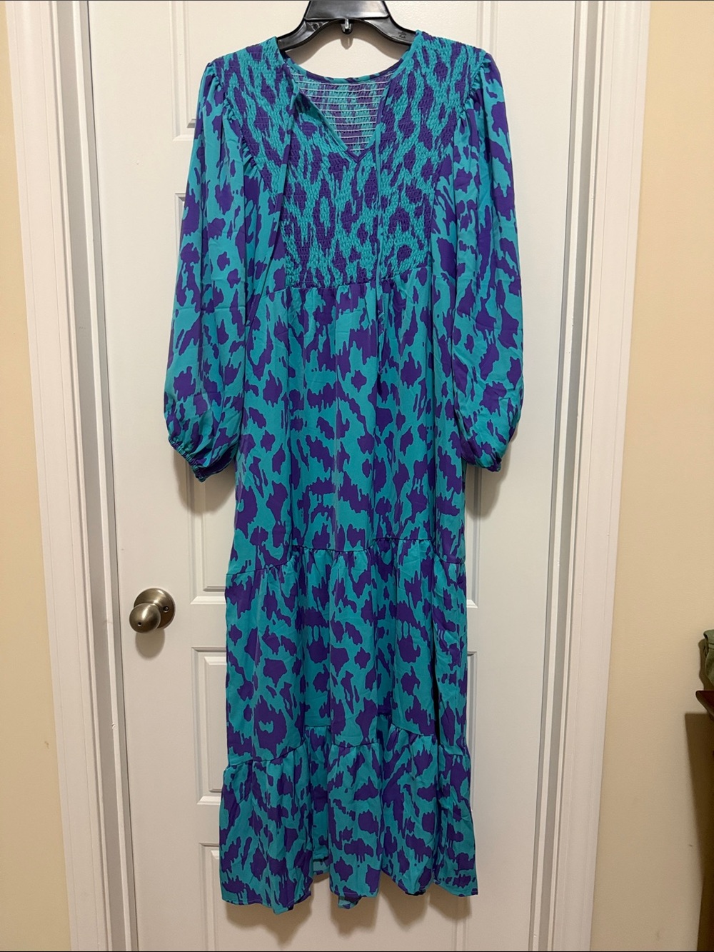 Teal and Purple Long Sleeve Maxi Dress